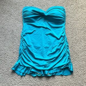Allen B Teal Blue Ruched Swim Dress